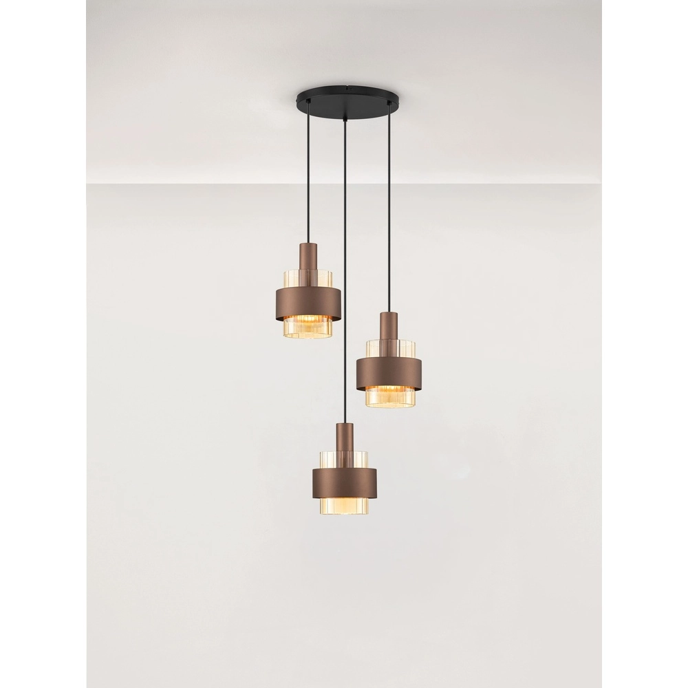 Moderne Pendellampe Serena 3-hell Kaffeebraun Lyora 5212063501140