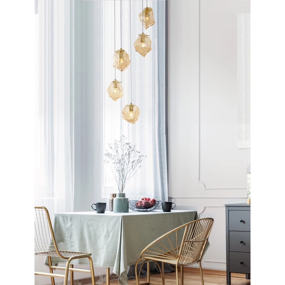 Pendelleuchte Odelle 5-flammiges Gold mit Braunglas Lyora 5212017434401