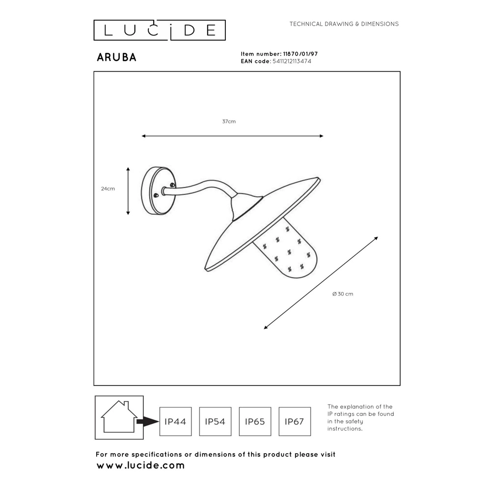 Landwandlampe Aruba rostbraun Ø 30 cm Lucide 5411212113474
