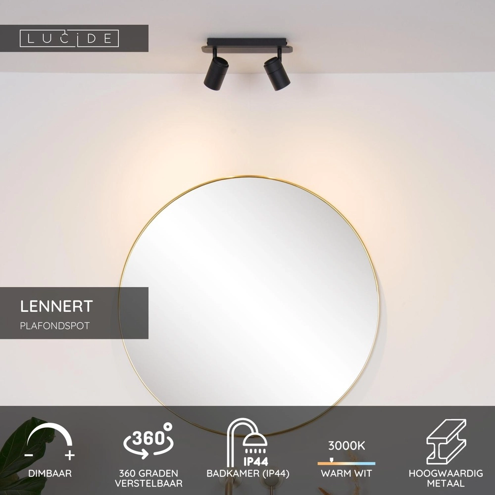 Deckenscheinwerfer Lennert 2-Licht Schwarz Lucide 5411212262684