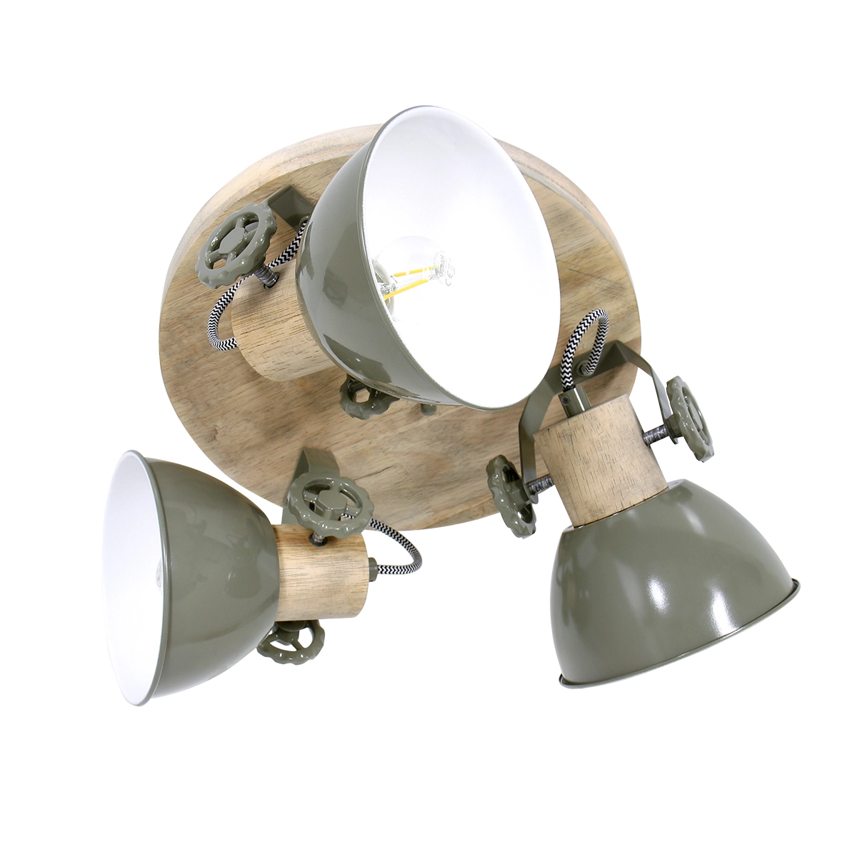 Industrielle Deckenleuchte Gearwood 3-flammiges Retro-Grün mit Holz Steinhauer 8712746135398