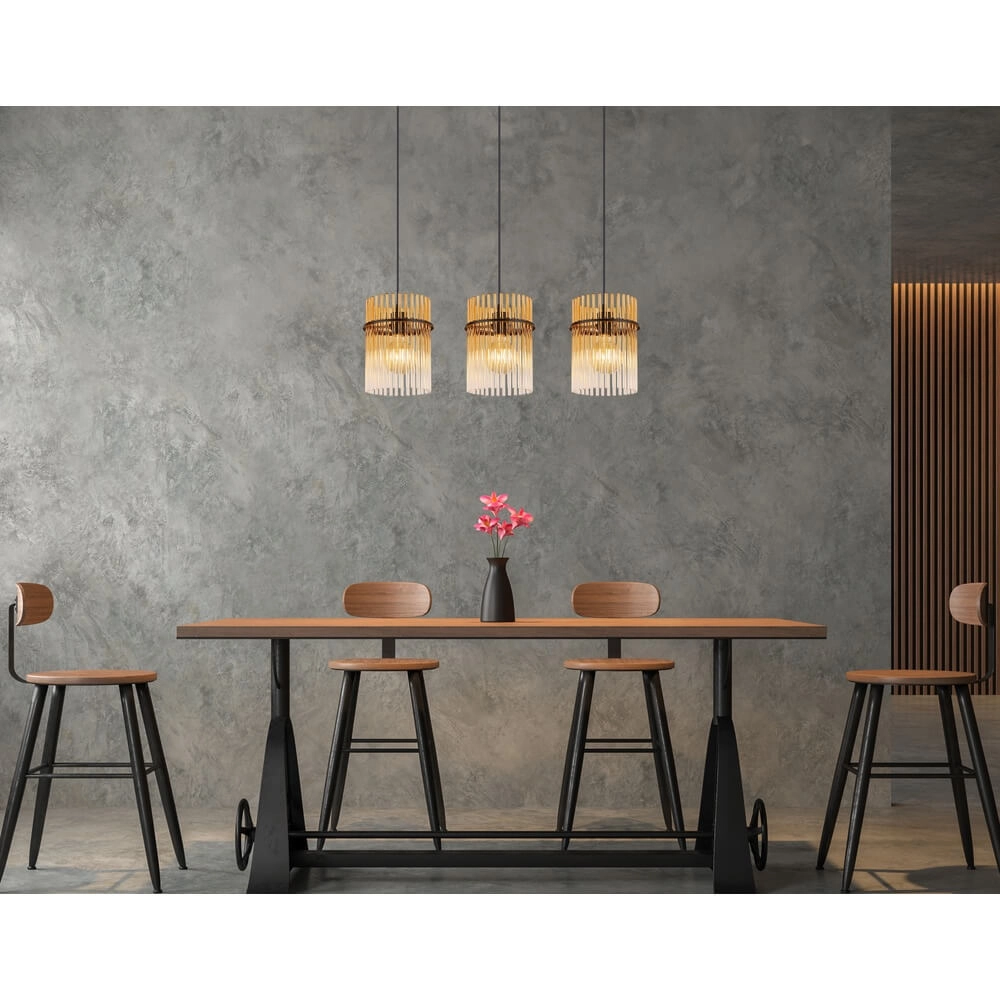 Schwarze Pendelleuchte Gorley mit Braunglas 3-flammig Globo 9007371468997