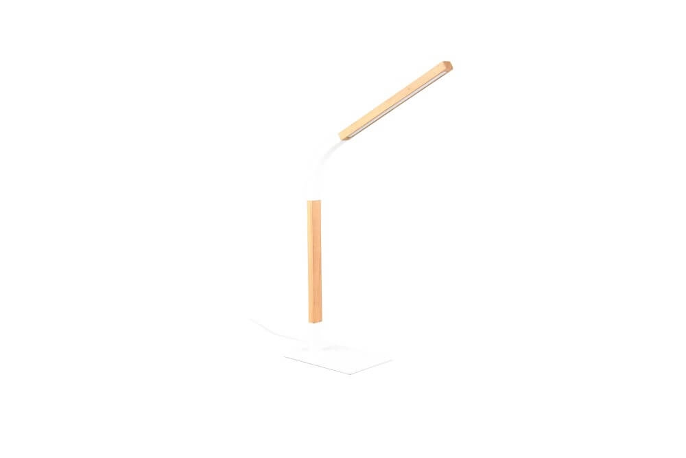 Flexible Tischleuchte Norris weiß mit Holz Trio 4017807600001