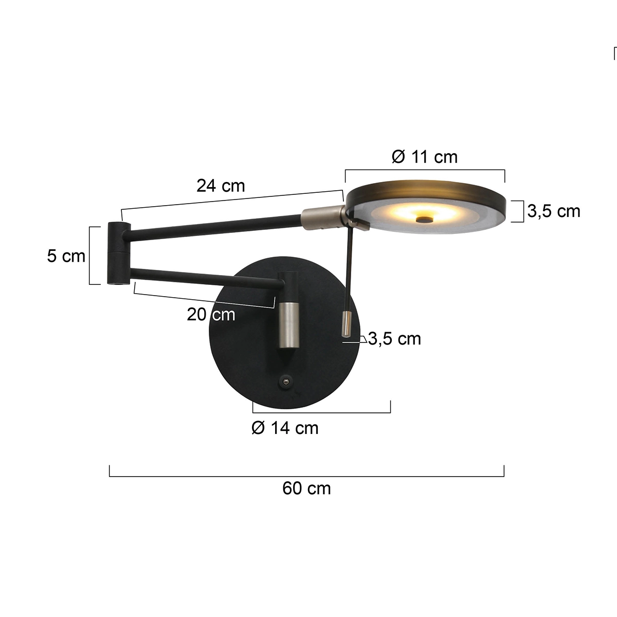 LED-Wandleselampe Turound 10 W – 2700 K – 62 cm schwarzes Rauchglas Steinhauer 8712746133400