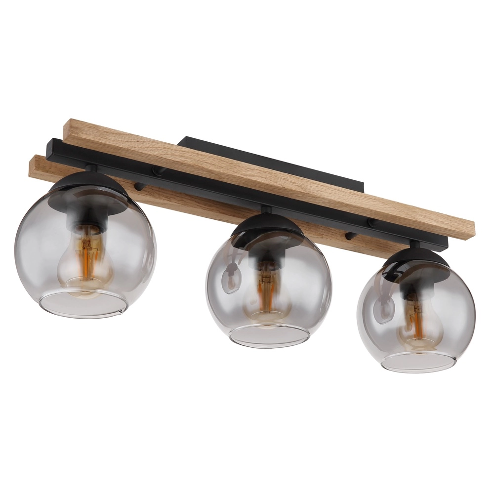 3-Licht Deckenlampe Conni Schwarz mit Holz Globo 9007371448739