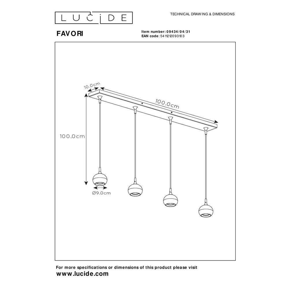 Design-Pendellampe Favori Weißes 4-Licht Lucide 5411212093103