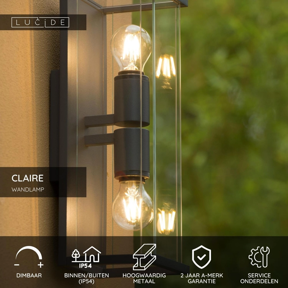 Elegante Wandlampe Claire Doppel-Anthrazit Lucide 5411212271495