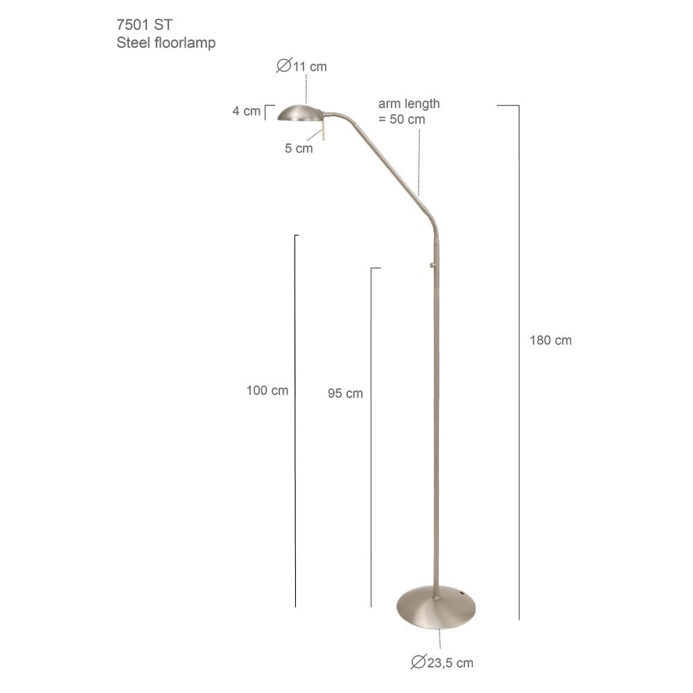 LED Stehleuchte Mexlite 180 cm - 2700k Metallgrau Steinhauer 8712746096378
