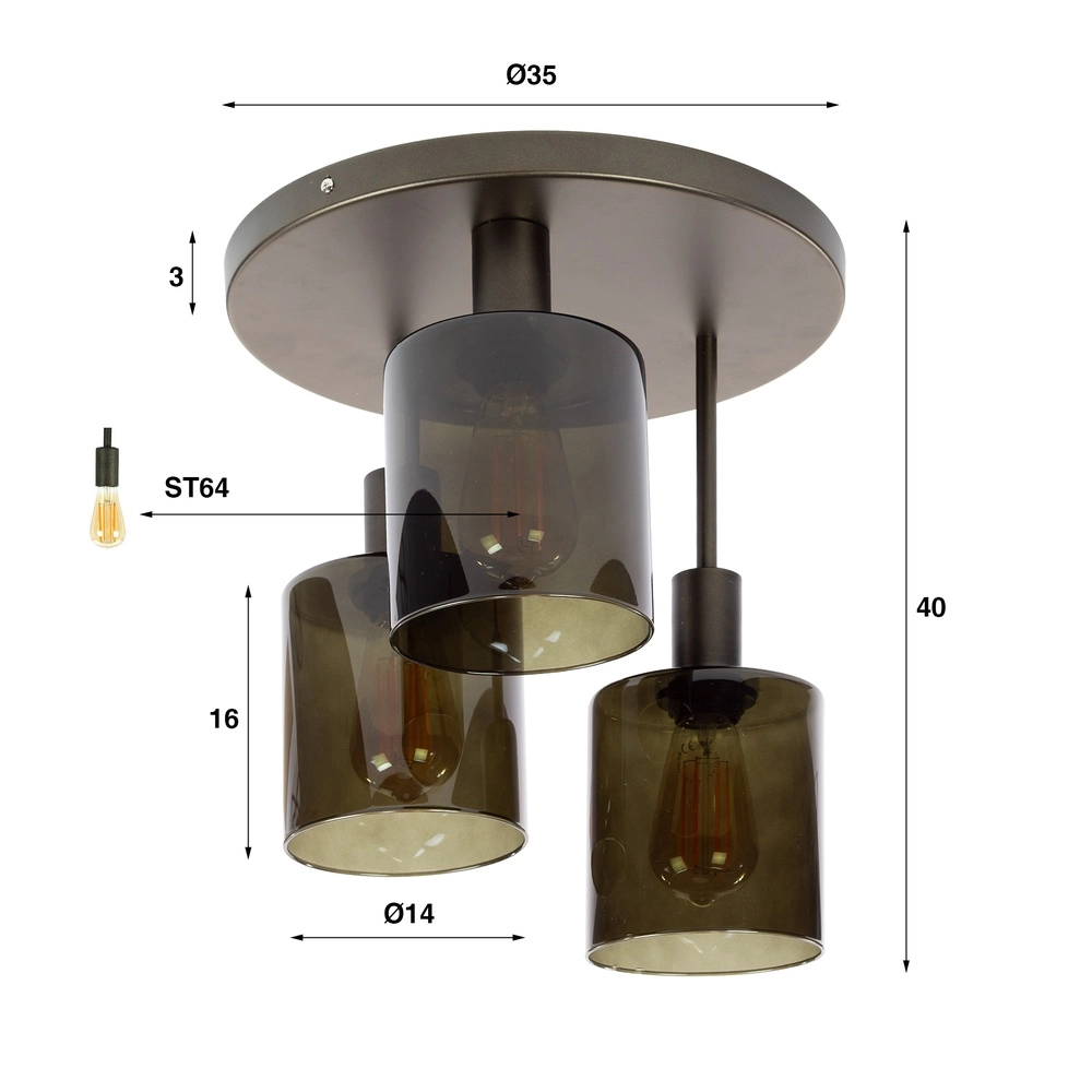 Dunkelbraune Deckenlampe Sepiora Ø 35cm - 3x E27 Lyora 8716803513419