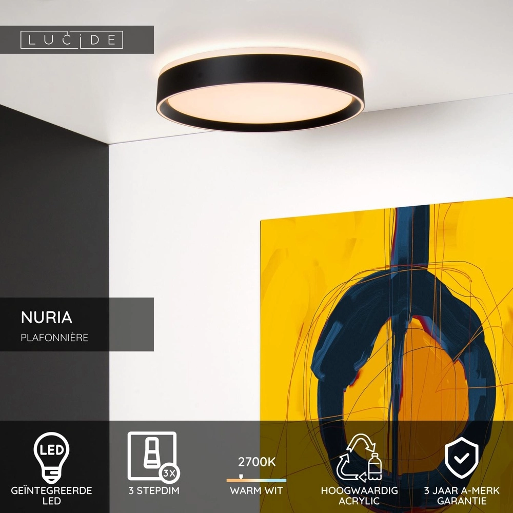 Deckenlicht Nuria Ø 30cm schwarz Lucide 5411212791757