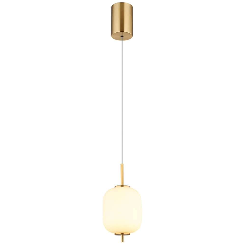 Goldene Pendelleuchte Ewald einzelnes weißes Glas Ø 13,5cm