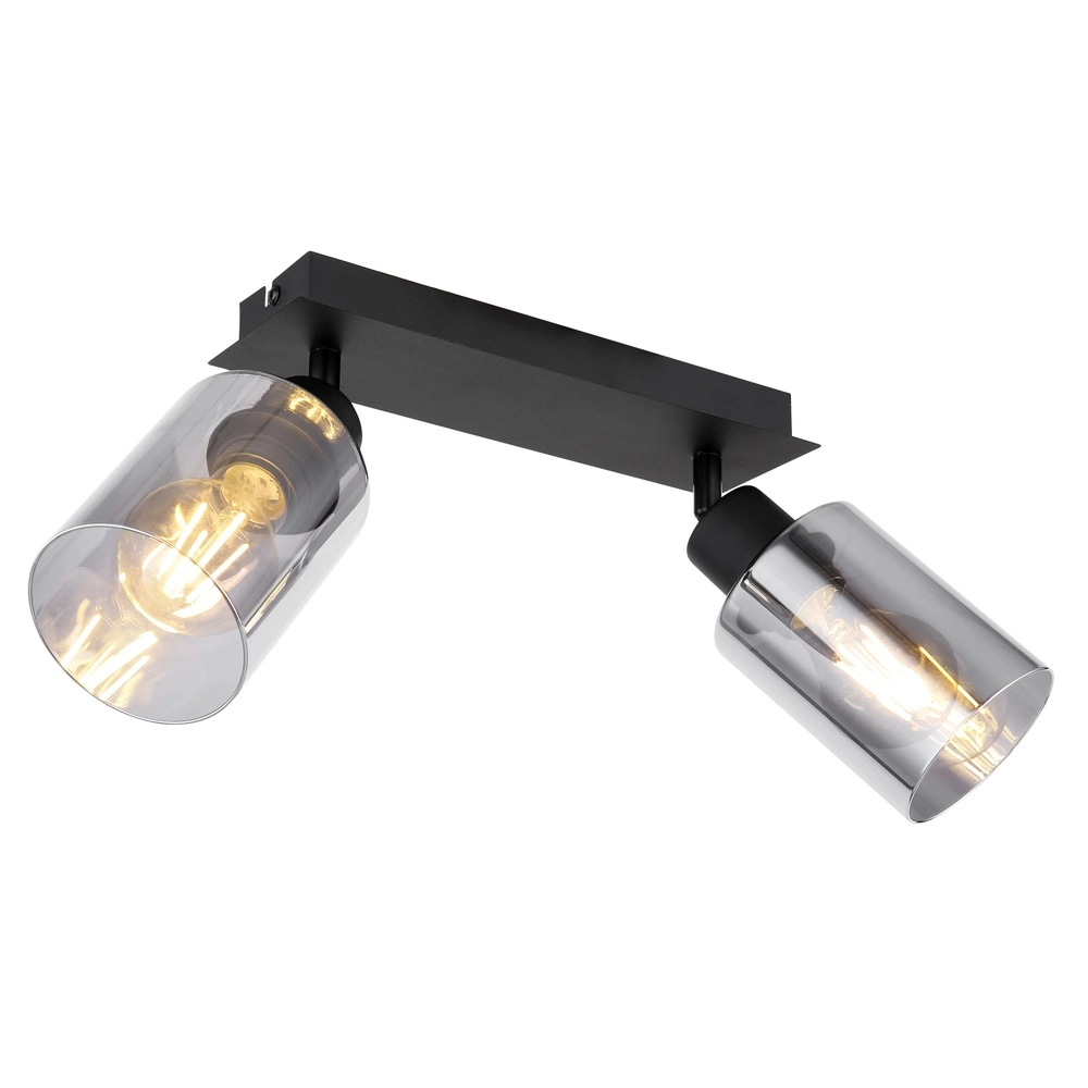 Deckenlampe Hadera 2-Licht Schwarz mit Rauchglas
