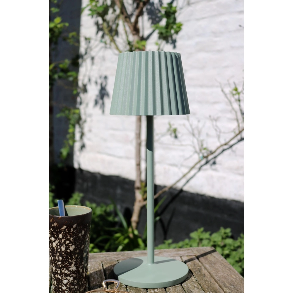 Wiederaufladbare Tischlampe Justine Grün mit Ladestation Lucide 5411212272225