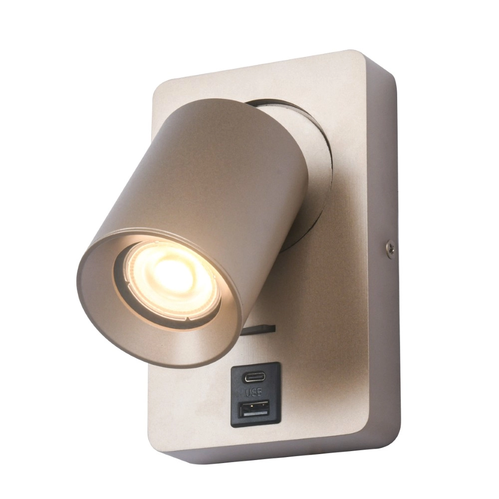 Nachttischlampe Megano USB Champagner mit USB-A und USB-C