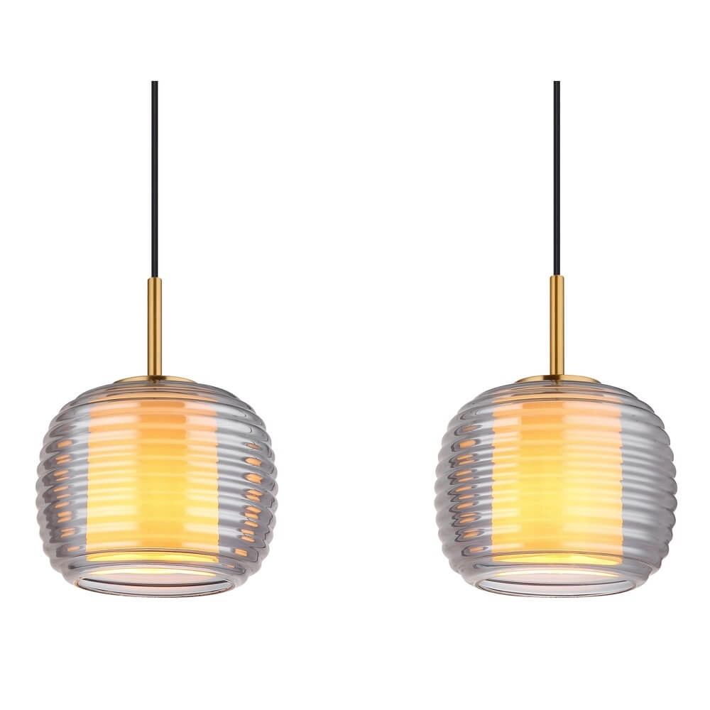 Design-Pendelleuchte Lampigna schwarz mit Braunglas 3-flammig Globo 9007371471614
