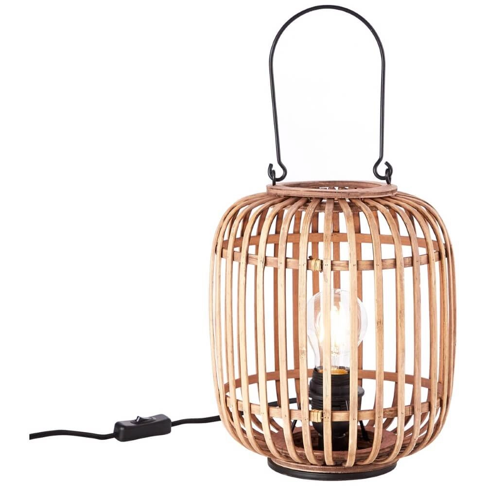 Ländliche Tischlampe Woodrow Holzbraun mit schwarzem Holz Brilliant 4004353357428