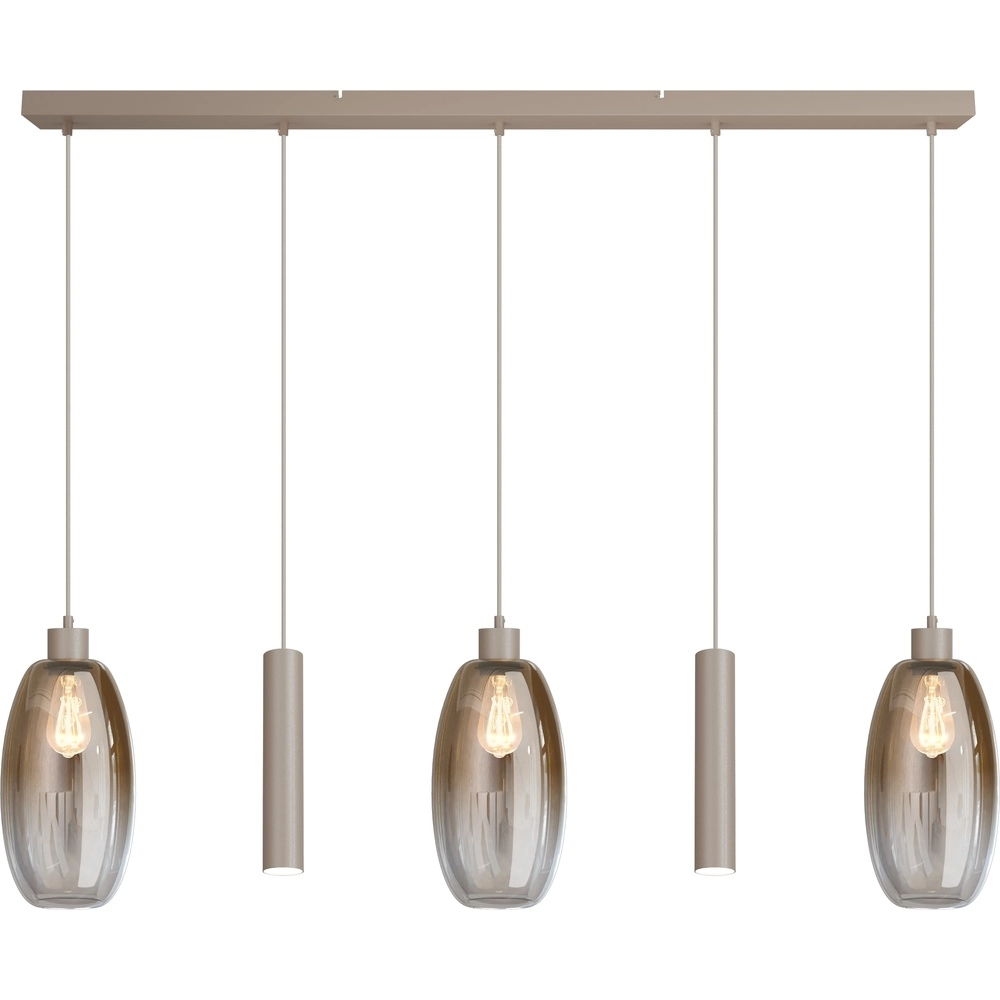 Glas-Pendellampe Olive 3x Ø 18,5 cm – 2x Laufanhänger – Sand