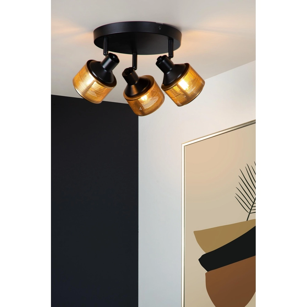 Deckenlampe Rafa 3-Licht Schwarz mit Kupfer Lucide 5411212771315