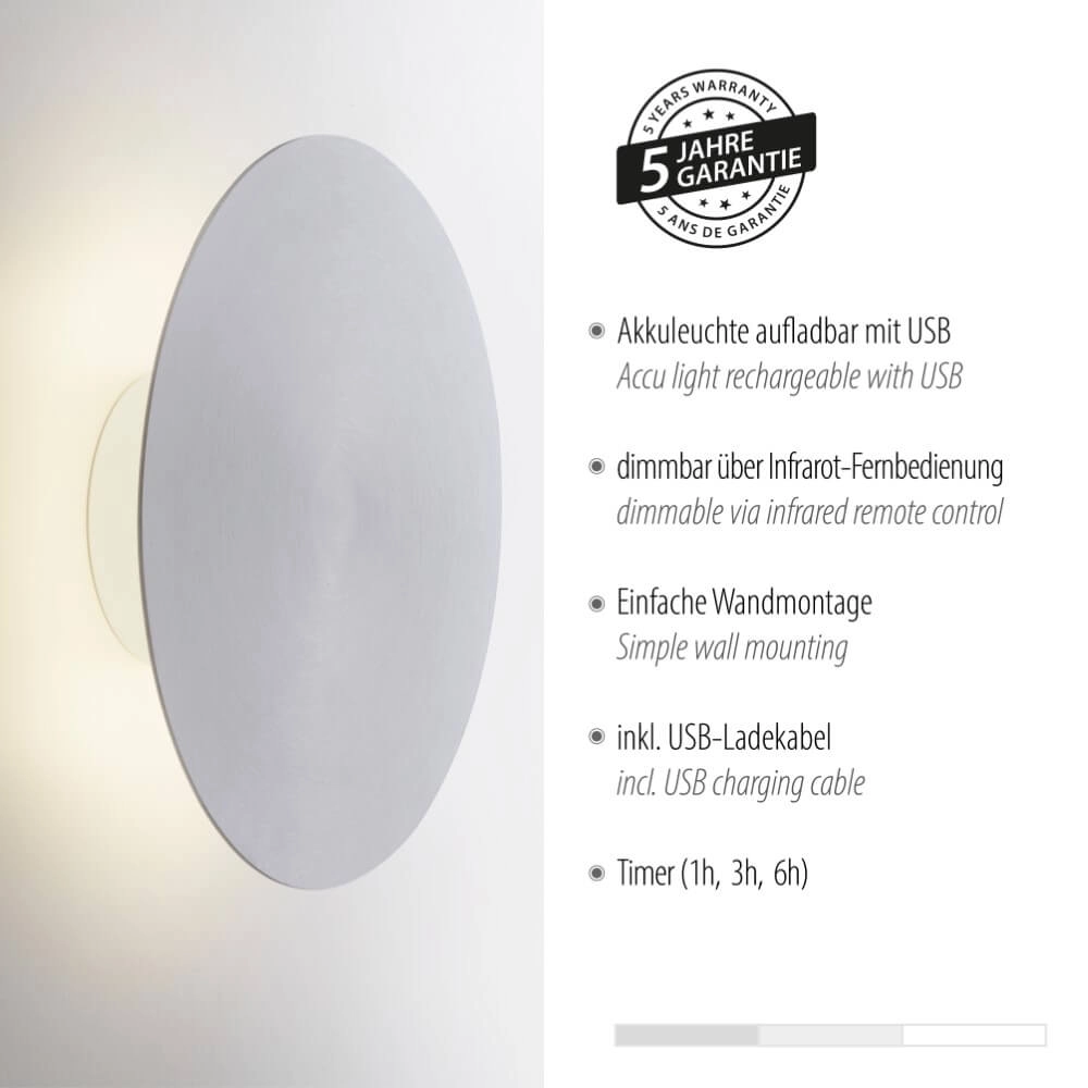 Design-Wandleuchte Akku Puntua Ø 25cm Aluminium Paul Neuhaus 4012248372531