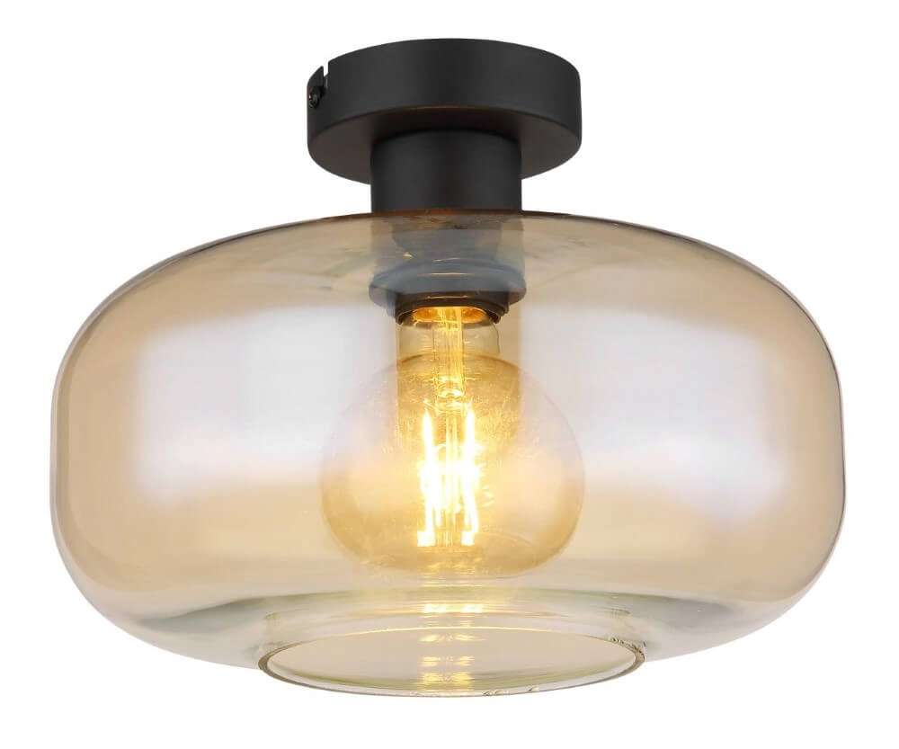 Schwarze Deckenlampe Giuseppe Bernsteinfarbenes Glas