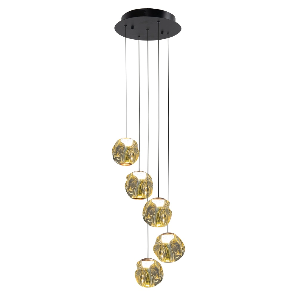 Pendelleuchte Melina schwarz mit Braunglas 5-flammig