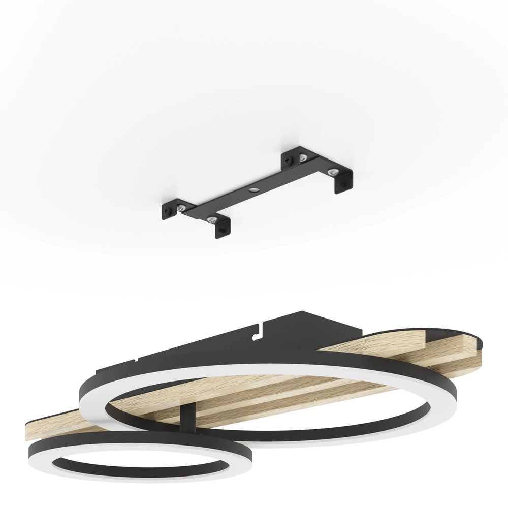 Moderne Deckenlampe Cembrano Schwarz mit Holz 50 cm Eglo 9008606388165