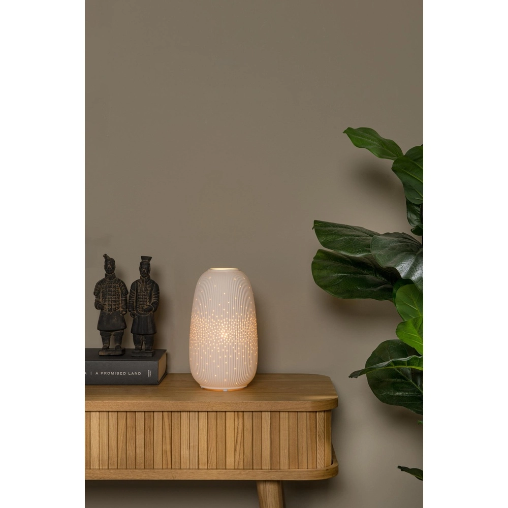 Tischlampe Flores Ø 14 cm weiß Lucide 5411212134424