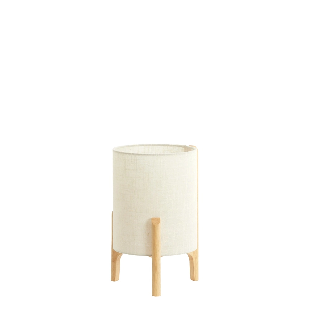 Tischlampe Litto Ø 22 cm – Holzoptik mit Naturleinen