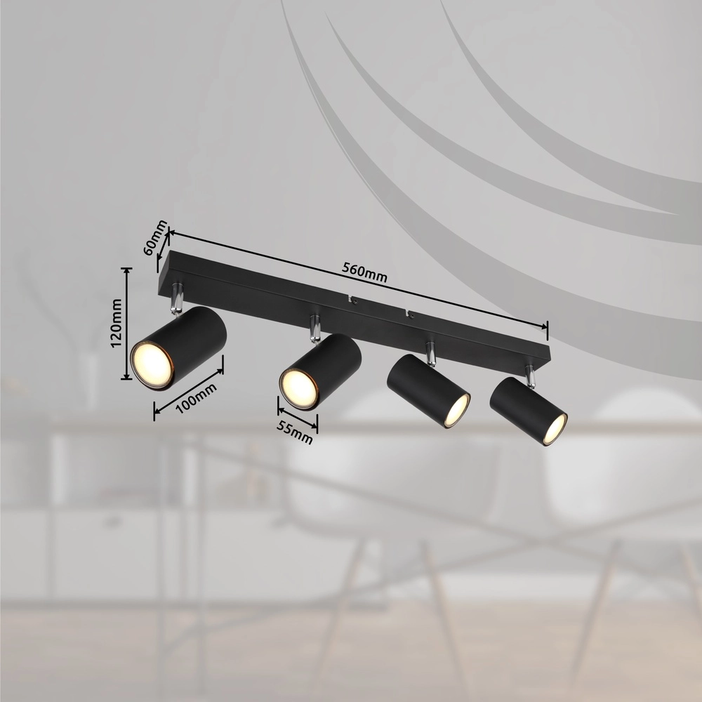 Deckenlampe 4-Licht Robby Schwarz Globo 9007371436538
