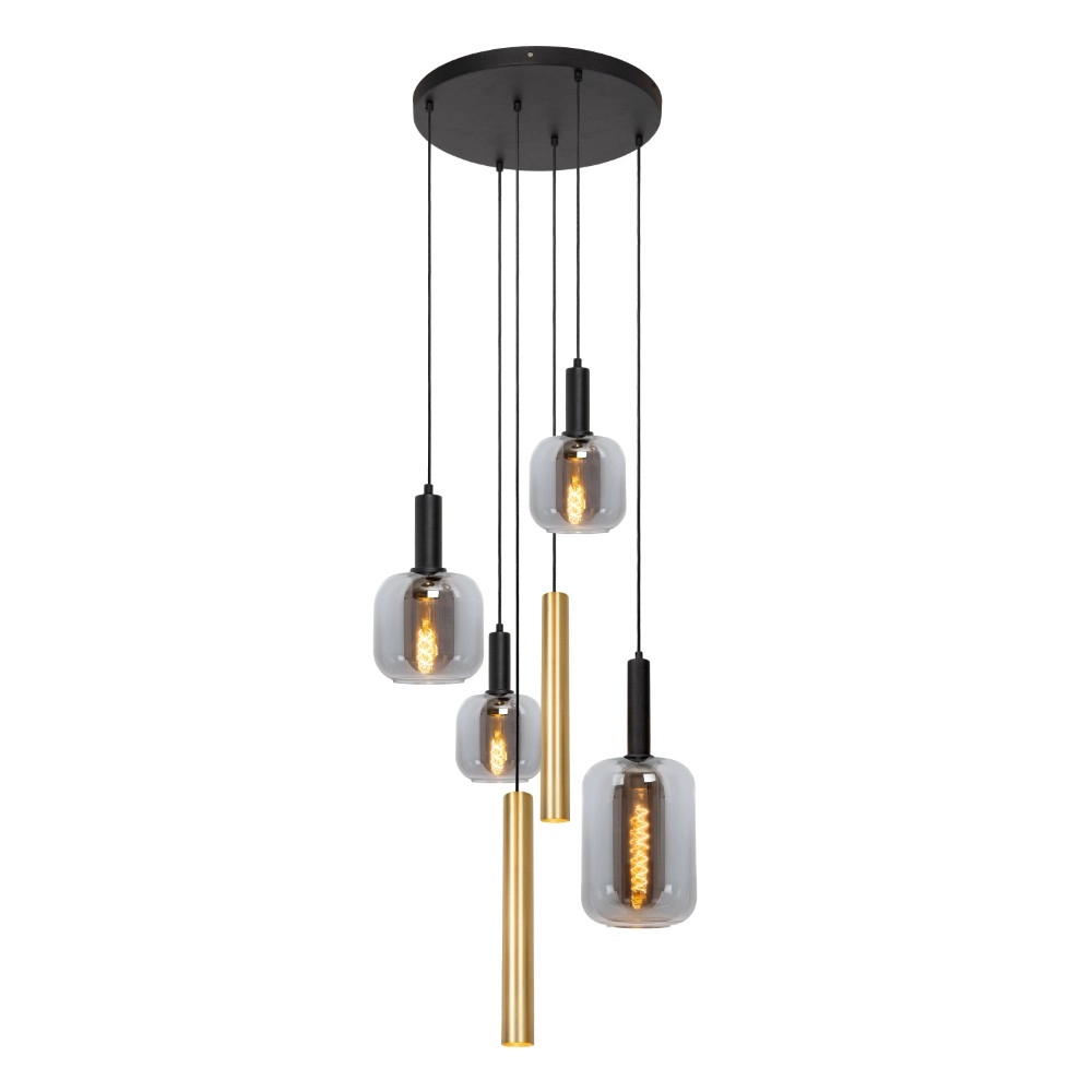 4-Licht Pendellampe Joanet Ø 65 cm Gold mit Rauchglas