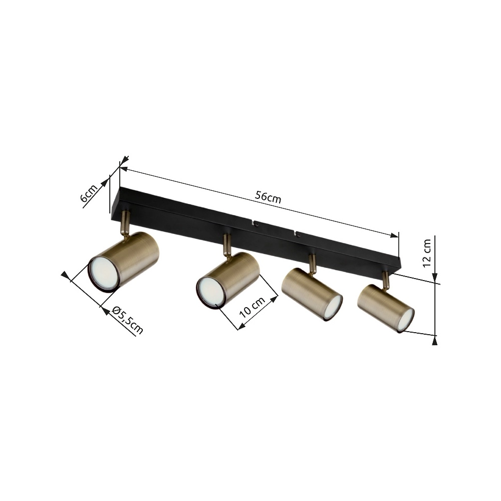 Deckenlampe 4-Licht Robby Schwarz mit Bronze Globo 9007371430994