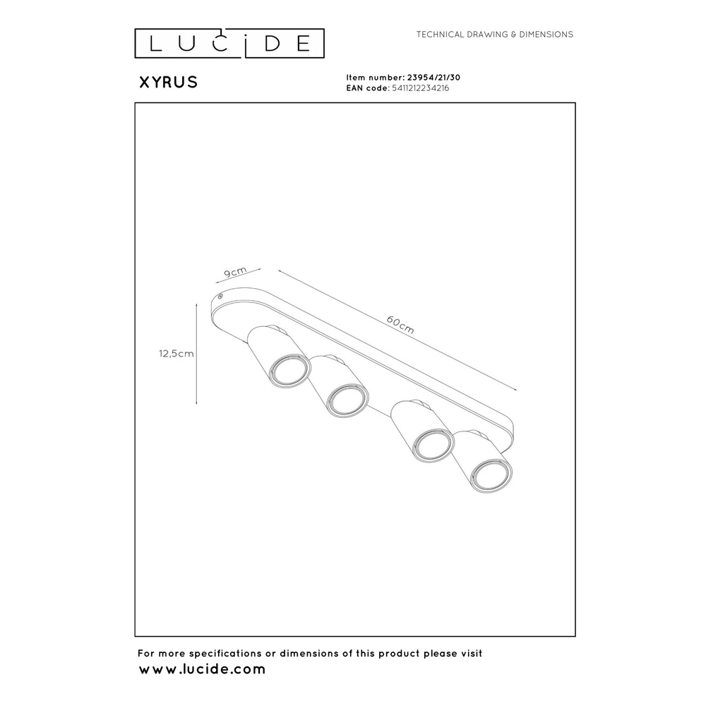 Deckenscheinwerfer Xyrus 4-Licht Schwarz Lucide 5411212234216