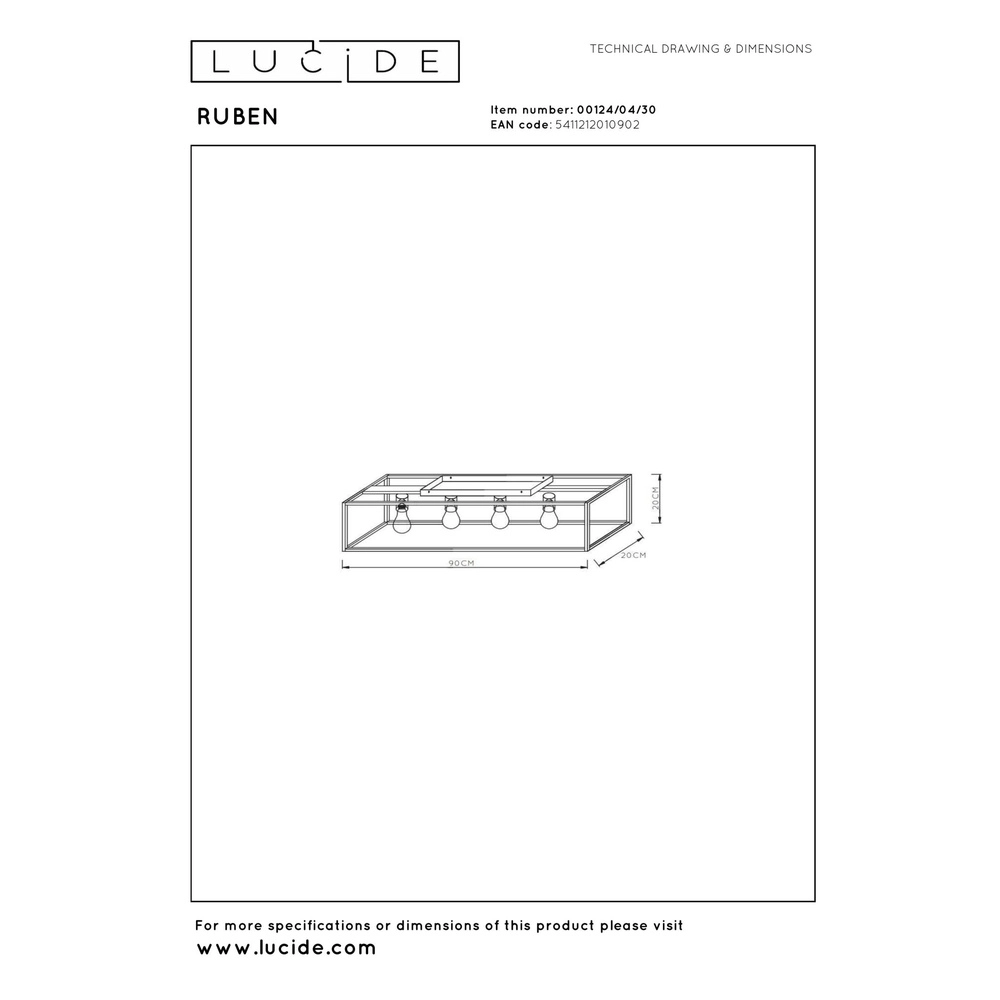 Deckenlampe Ruben Schwarzes 80 cm Rechteck Lucide 5411212010902