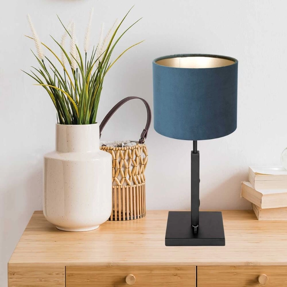 Tischlampe aus Samt Stang blau mit schwarz Steinhauer 8712746147377
