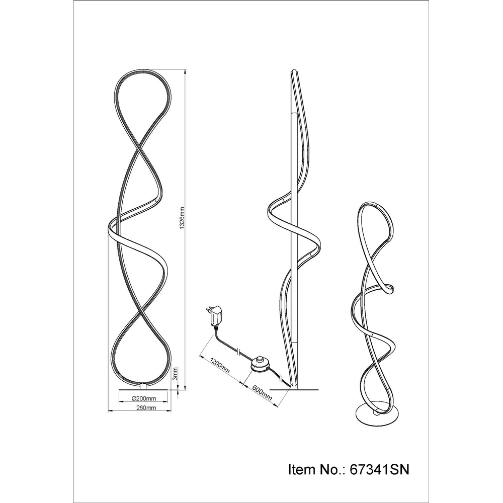 Nickel-Bodenlampe Swirl Moderne Zeit Globo 9007371509331