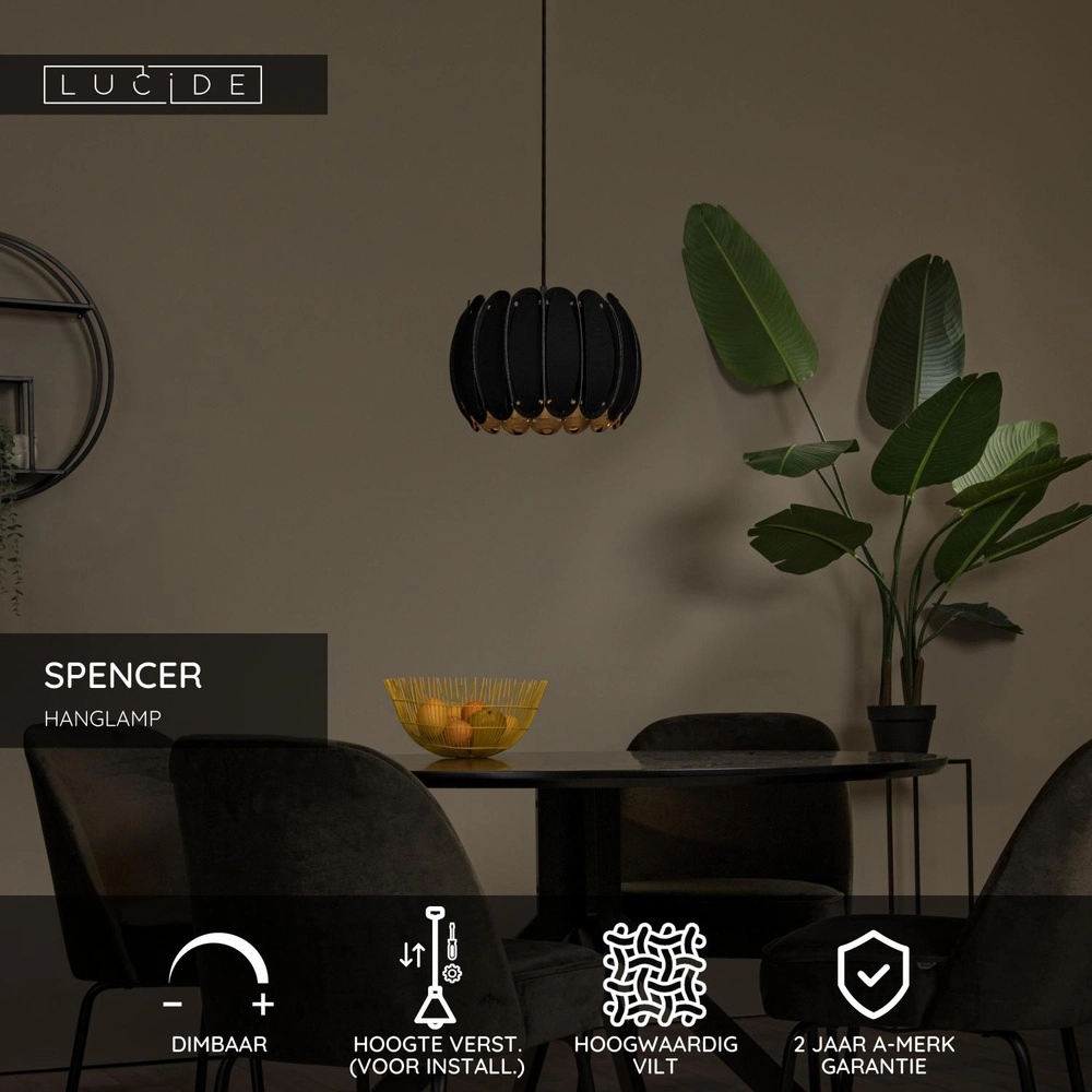 Pendellampe Spencer Schwarz Lucide 5411212343680