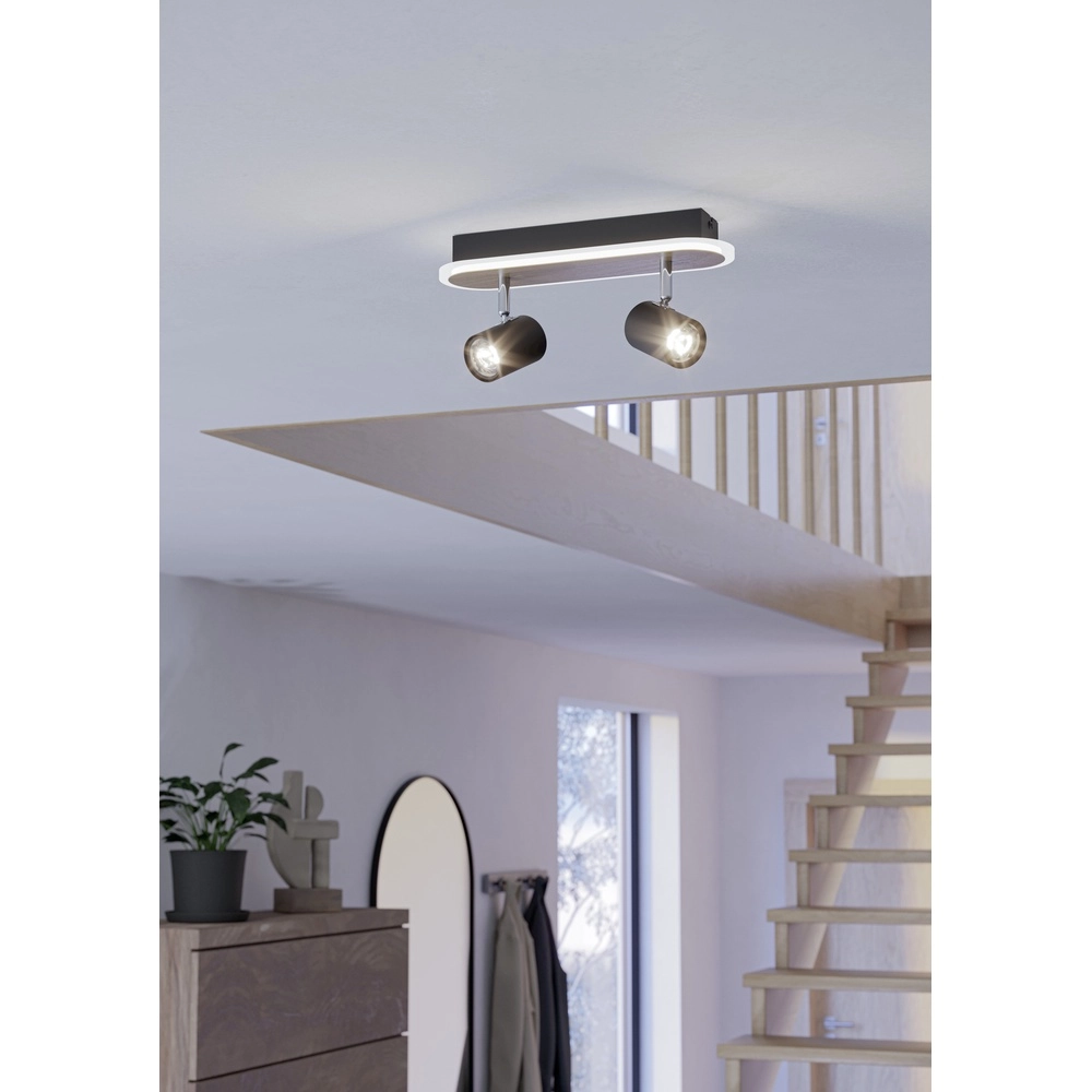 LED-Deckenspot Rimbocchi 2L – schwarz – Holzoptik Eglo 9008606316526
