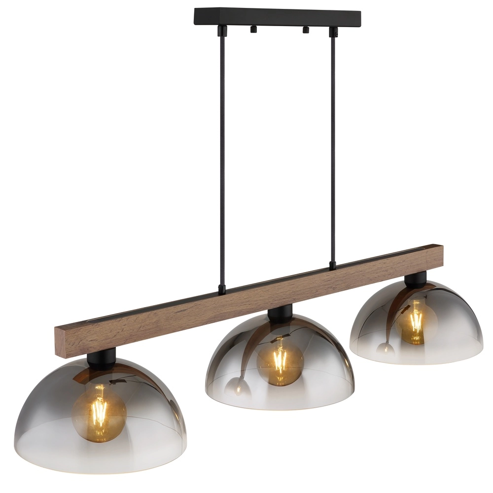 Land-Pendellampe Romy 3-Licht Schwarz mit Holz Globo 9007371586356