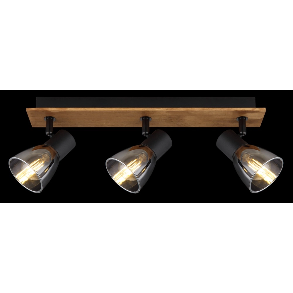 Deckenlampe Claude 3-Licht Schwarz mit Holz Globo 9007371431212