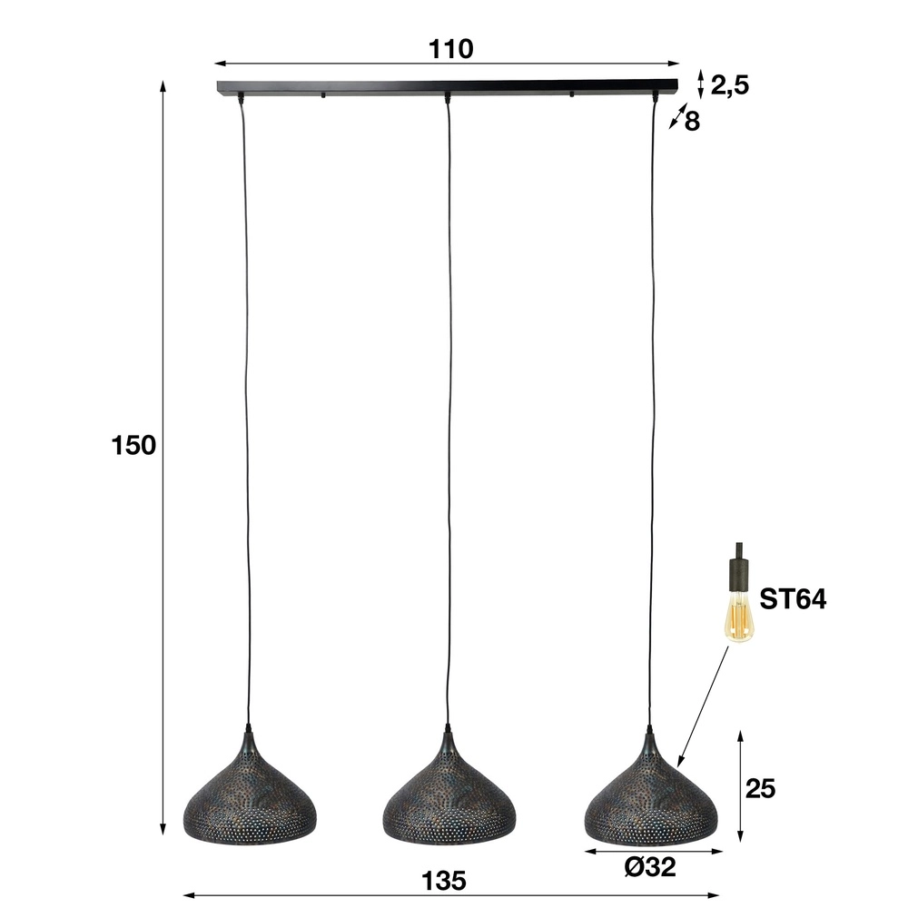 Loch-Pendellampe Punch 3x E27 Lyora 8716803512825