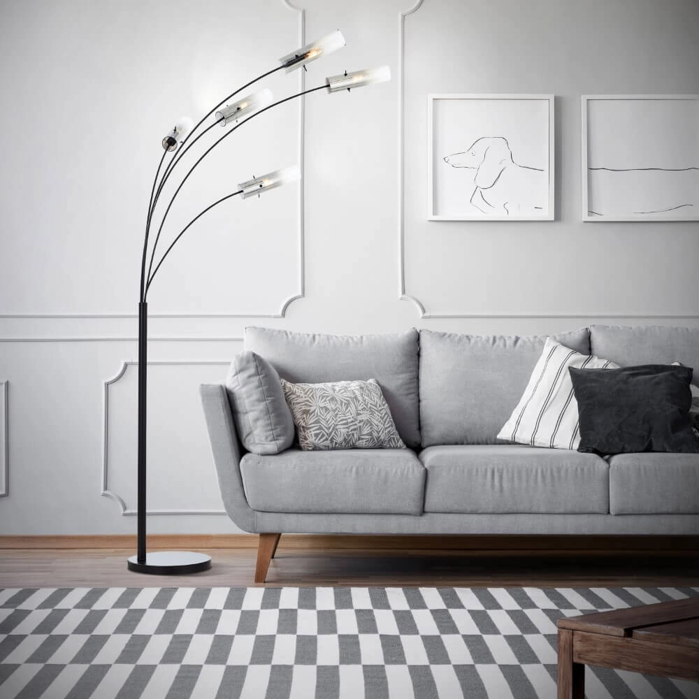 Stehlampe Glasini schwarz mit Rauchglas Brilliant 4004353429545
