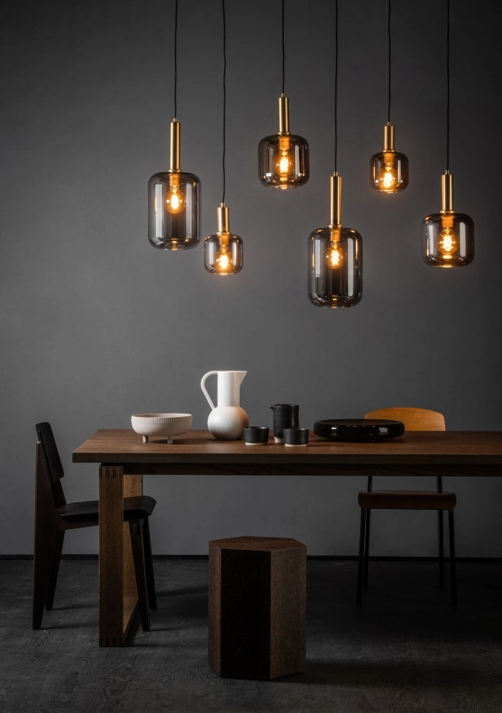 6-Licht Pendellampe Joanet Glattes Gold mit Rauchglas Lucide 5411212451446