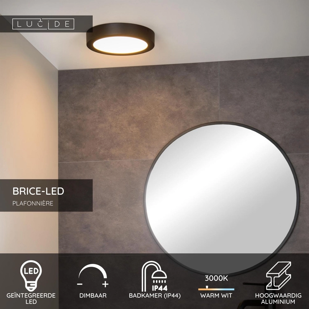 Deckenlicht Brice-Led Ø 24cm - IP44 schwarz Lucide 5411212281227