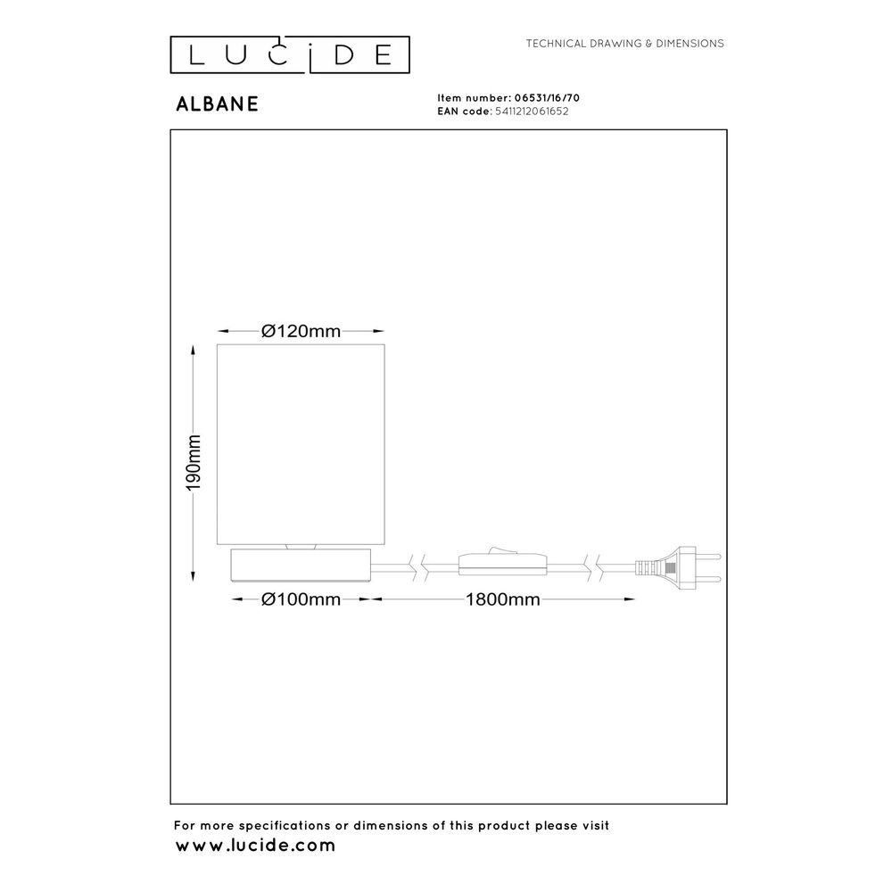 Tischlampe Albane dunkles Holz Ø 12cm Lucide 5411212061652