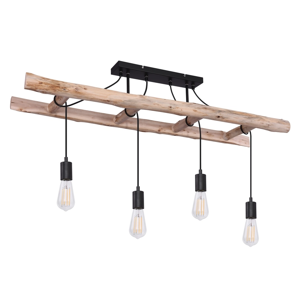 4-Licht Pendellampe Irmgard Holz 80 cm Globo 9007371390342