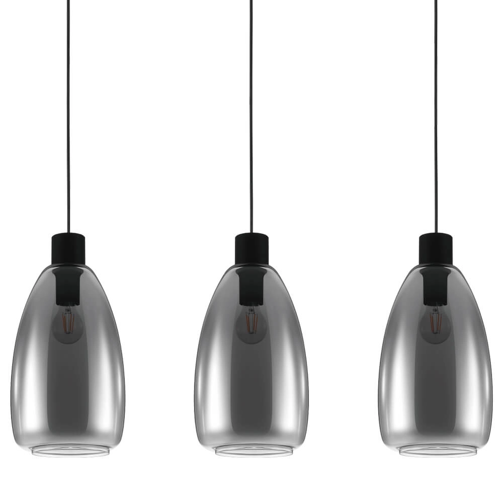 Hängelampe aus Glas Chelvey 3-flammiges Schwarz mit Rauchglas Eglo 9002759321666