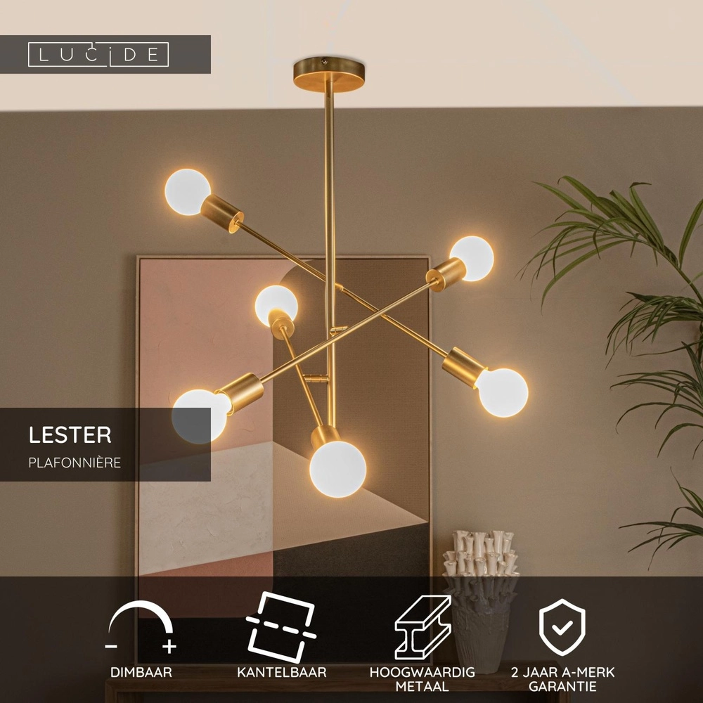 Deckenlampe Lester 6-Licht Gold Lucide 5411212211743