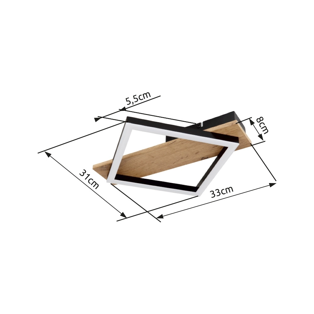 Deckenlampe Beatrix 33 cm quadratisch schwarz mit Holz Globo 9007371454389