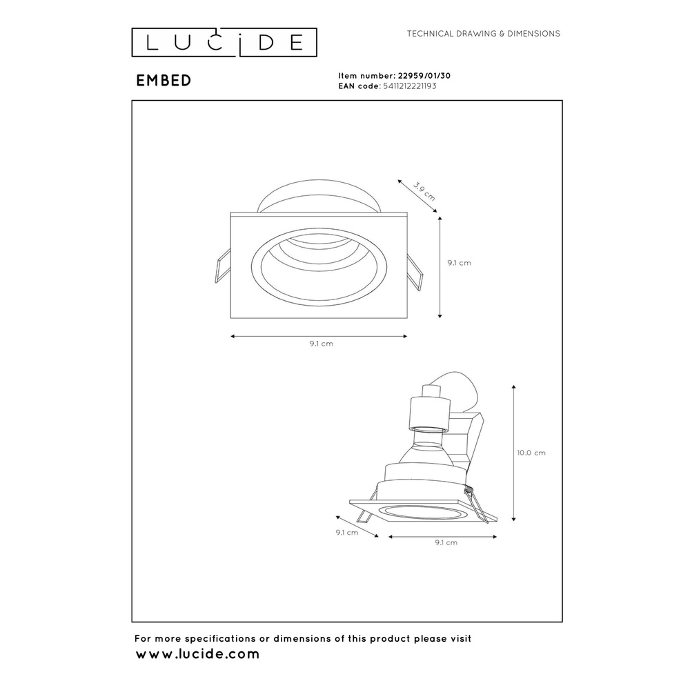 Quadratischer versenkter Scheinwerfer Embed Schwarz Lucide 5411212221193
