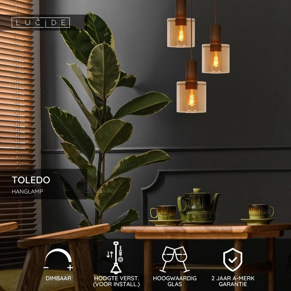 Pendellampe Toledo Bernsteinglas 3-Lampen Lucide 5411212740861